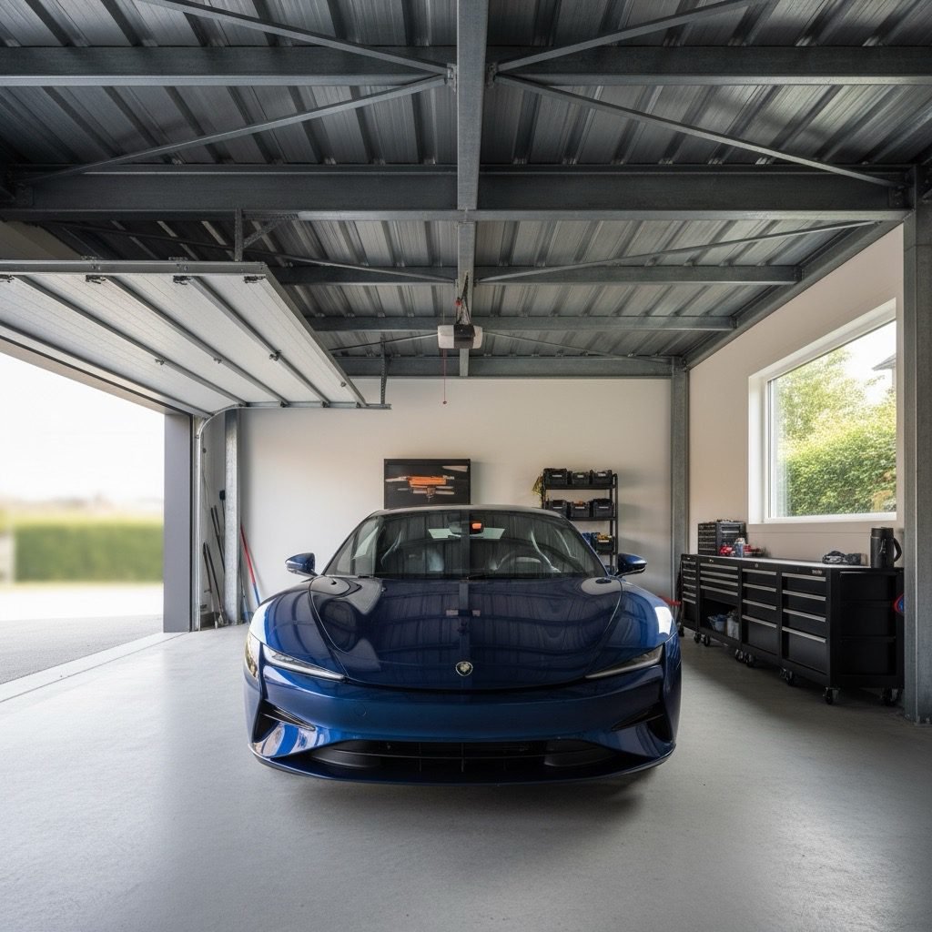 Toldo e cobertura instalada em área externa, oferecendo proteção contra sol e chuva com estrutura resistente e acabamento profissional. - Cobertura em Garagem – Agudos Peça Já